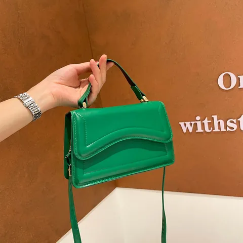 French Style Women PU Leather Small Square Crossbody Bag With Wave Stitching Flap Top Handle Shoulder Bag Elegant Handbag