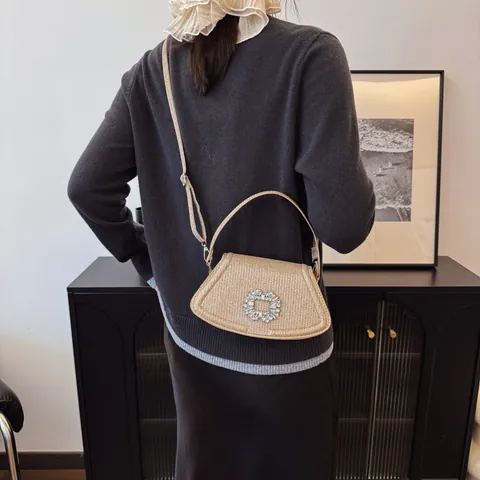 Women Glitter Rhinestone Square Buckle Shoulder Bag PU Leather Evening Handbag Crossbody Bag For Party Wedding Everyday