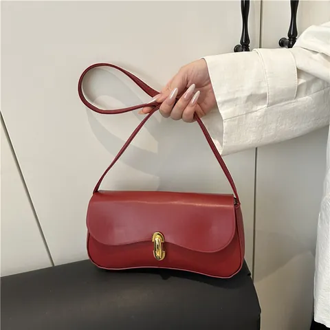 Bolso de Hombro Retro Minimalista de Cuero PU para Mujer Hebilla de Metal Dorada Bolso Baguette Diario Oficina Color Sólido