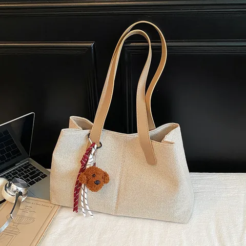 Bolso Tote De Lona De Gran Capacidad Para Mujer Diseño Simple Bolso De Hombro Versátil Para Trabajo Escuela Diario