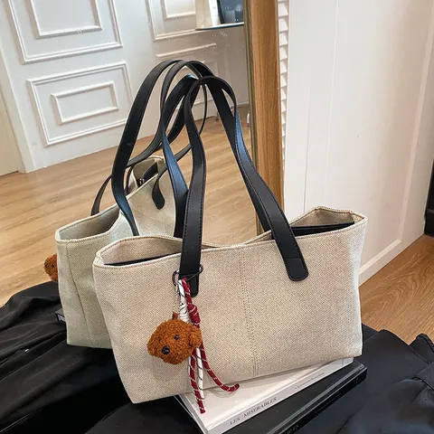 Bolso Tote De Lona De Gran Capacidad Para Mujer Diseño Simple Bolso De Hombro Versátil Para Trabajo Escuela Diario