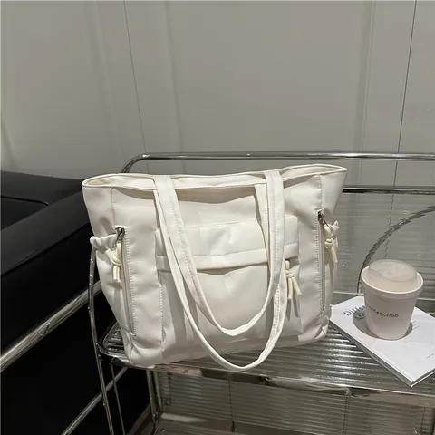 Borsa Tote da Donna in Nylon Grande Capacità Minimalista da Pendolare Tasche Multiple Chiusura a Cerniera Borsa a Spalla
