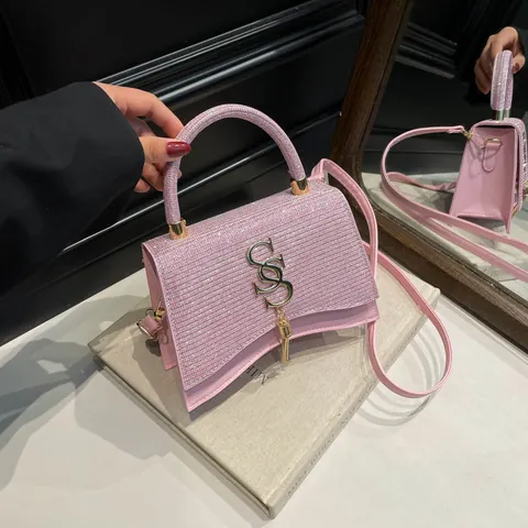 Luxus Glitzer PU Leder Hourglass Umhängetasche Für Damen Elegante S Metall Logo Quaste Schultertasche Party Handtasche