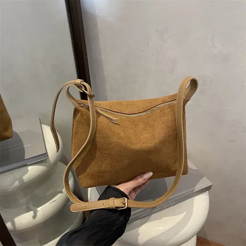Sac à Bandoulière en Suède Vintage pour Femmes Sac Cabas Minimaliste Grande Capacité Sac Sous le Bras avec Bandoulière