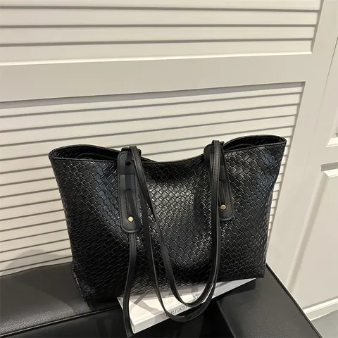 Damen Gewebte Tragetasche Mit Großer Kapazität Vintage Urban Minimalistische Schultertasche PU Leder Mode Handtasche