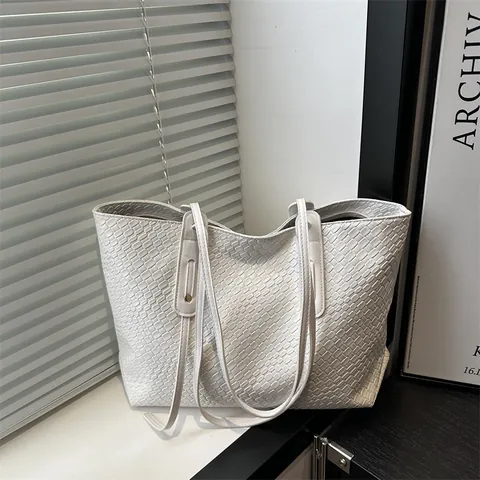 Damen Gewebte Tragetasche Mit Großer Kapazität Vintage Urban Minimalistische Schultertasche PU Leder Mode Handtasche