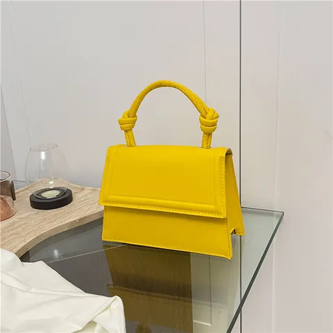 Borsa a Tracolla Quadrata in Pelle PU Tinta Unita da Donna Con Maniglia a Nodo Borsa a Mano Minimalista alla Moda