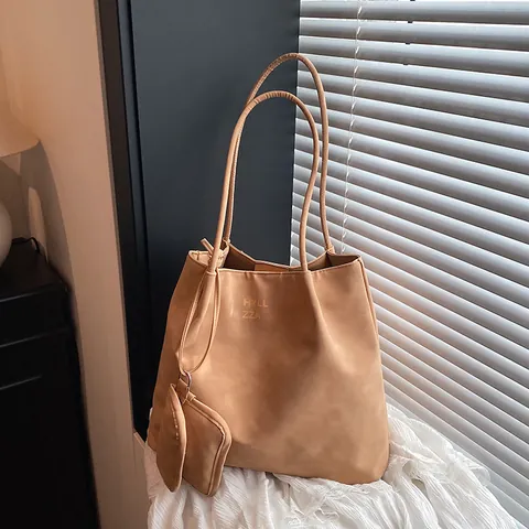 Sac Cabas Femme Grande Capacité En Cuir PU Et Mini Pochette Sac À Épaule Minimaliste Vintage Sac À Main De Navette