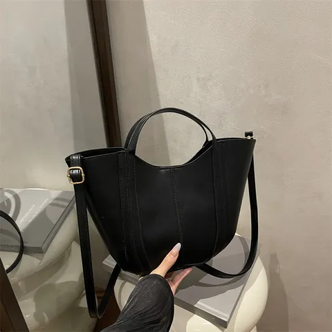 Sac Seau Femme Minimaliste en Cuir PU Et Pochette Intérieure en Toile Surpiqûres Contrastées Sac à Bandoulière Main