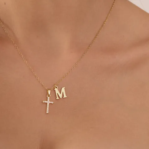 Personalisierte Edelstahl Halskette Mit Zirkonia Kreuz Und Initialen Buchstaben Anhänger Gold Silber Plattiert Schmuck Geschenk Für Damen