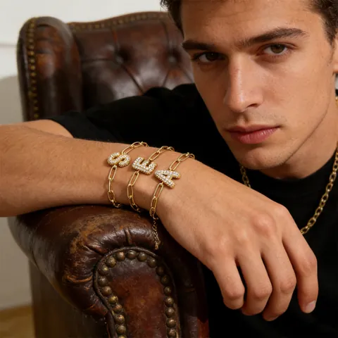 Fashion Pave Zircon Bubble Initial Letter Paperclip Chain Bracelet For Women Men Gold Plated Stainless Steel Alphabet Pendant Jewelry