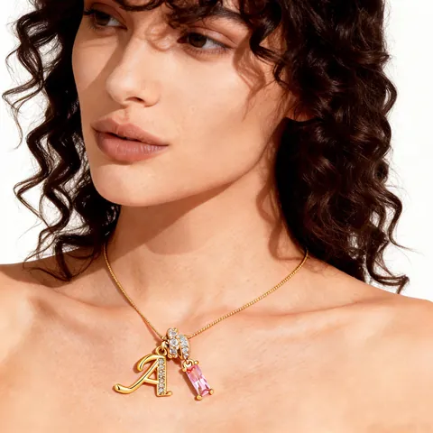 Lujoso Collar Con Colgante De Alfabeto Inglés 26 De Zirconia Rosa De Cobre Para Mujer Moda Joyería De Letra De Cadena De Caja De Oro