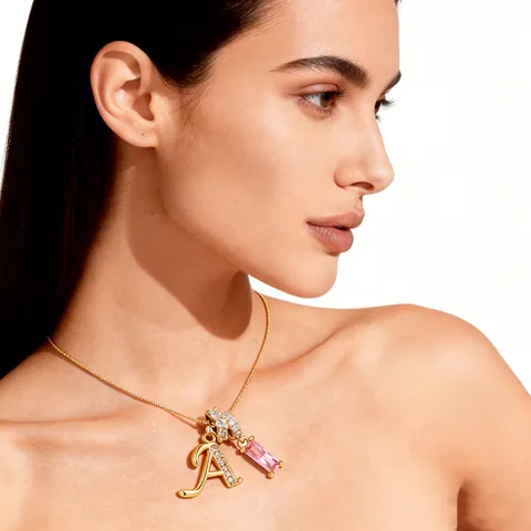Lujoso Collar Con Colgante De Alfabeto Inglés 26 De Zirconia Rosa De Cobre Para Mujer Moda Joyería De Letra De Cadena De Caja De Oro