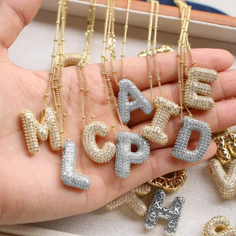 Bubble Buchstabe Anhänger Halskette Kupfer Mikro Eingelegtes Zirkonia Personalisiertes Alphabet Schmuck Gold Silber Halskette Für Damen Geschenk