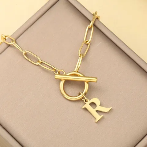 Edelstahl Büroklammer Kette Knebelverschluss Buchstabe Alphabet Anhänger Halskette Damen Gold Silber Minimalistischer Schmuck