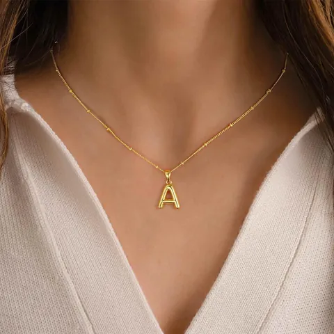 Collar de Colgante de Capas con Letra Inicial 26 Burbuja Oro para Mujer Cadena de Cuentas Coloridas Colgante de Corazón Joyería Estilo Dopamina