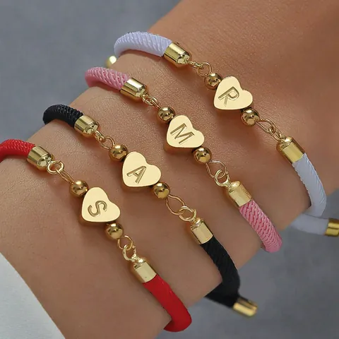 Edelstahl Herz Anfangsbuchstabe Geflochtenes Seil Armband Für Damen Verstellbarer Alphabet Schmuck A-Z Geschenk