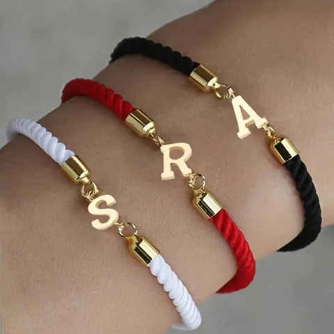 Stainless Steel Letter Pendant Braided Rope Bracelet For Men Women Adjustable Milan String Hand Jewelry Minimalist Initial Charm Bracelet Gift