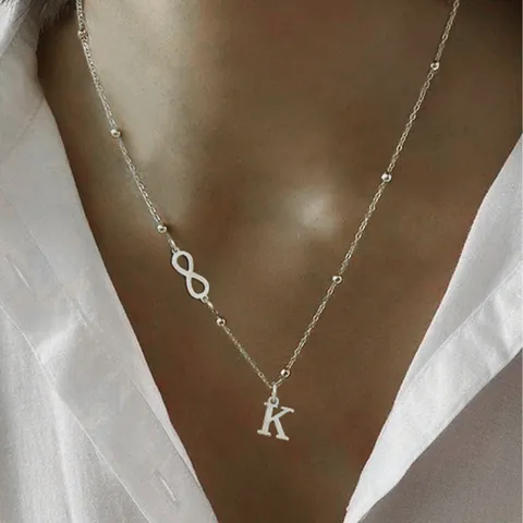Minimalist Stainless Steel 26 Letter Pendant Necklace For Women Gold Silver Plated Infinity Symbol Bead Chain Fashion Jewelry Gift
