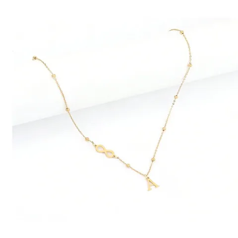 Initial Letter Pendant Necklace Stainless Steel Infinity Symbol Beaded Ball Chain Gold Tone Jewelry For Women Fashion Gift