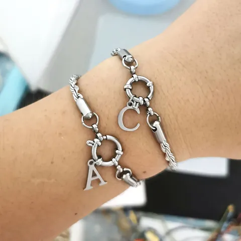 Edelstahl Anfangsbuchstabe Seilkette Armband Für Damen Herren Minimalistisch Gold Silber Galvanisiert Federringverschluss Schmuck Geschenk