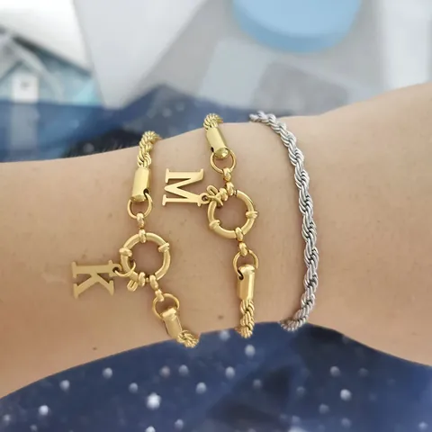 Edelstahl Anfangsbuchstabe Seilkette Armband Für Damen Herren Minimalistisch Gold Silber Galvanisiert Federringverschluss Schmuck Geschenk