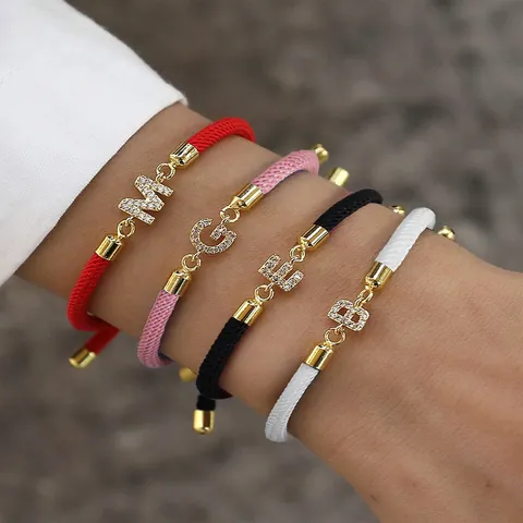 Initial Buchstabe Geflochtenes Seil Armband Vergoldetes Kupfer Zirkonia Personalisiert Einstellbar Mode Schmuck Für Damen Herren