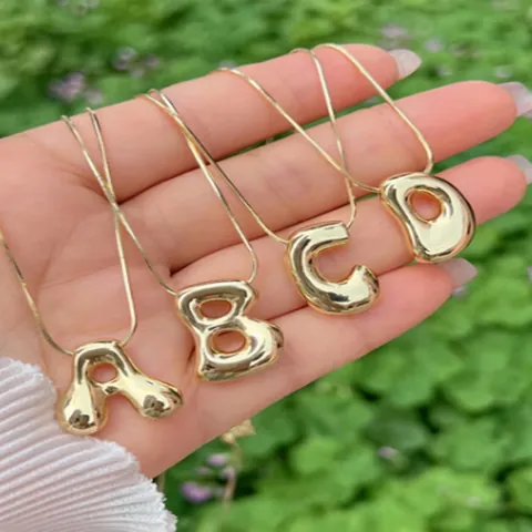 3D Ballon Blasen Alphabet A-Z Anhänger Halskette Für Damen 18K Vergoldet Kupfer Personalisierte Initialen Namen Halskette Schmuck Geschenk