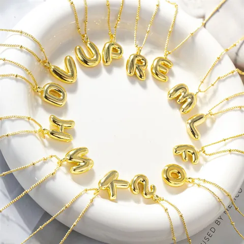 18K Gold Plated Titanium Steel 3D Puffy Bubble Alphabet Letter Pendant Necklace For Women Fashion Jewelry Party Gift
