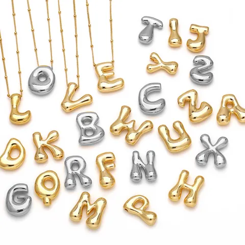 18K Vergoldete Kupfer Puffy Ballon Buchstaben Anhänger Halskette Alphabet Initial Bubble Anhänger Glänzender Schmuck Geschenk Für Damen Herren