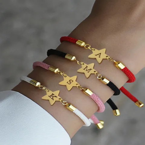 Edelstahl Stern Anfangsbuchstabe Geflochtenes Seil Armband Für Damen Herren Minimalistisches Verstellbares Handgemachtes Schmuck Geschenk Zubehör
