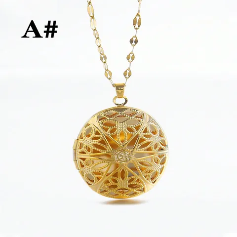 Vintage Hollow Filigree Locket Necklace Gold Silver Plated Copper Heart Oval Round Pendant Photo Frame Memorial Jewelry