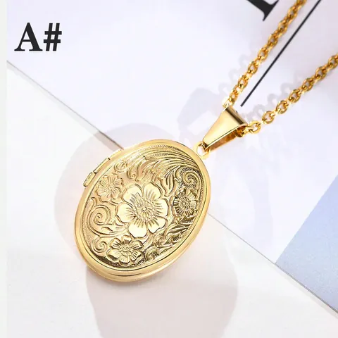 Vintage Floral Embossed Oval Locket Necklace For Photo Memory Openable Copper Gold Silver Pendant Necklace Jewelry For Women Men