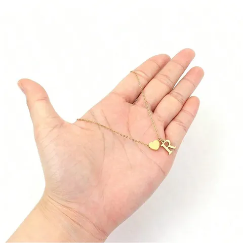 Minimalist Stainless Steel Initial Letter Heart Pendant Necklace Gold Plated Fine O-Chain Women Fashion Jewelry Gift