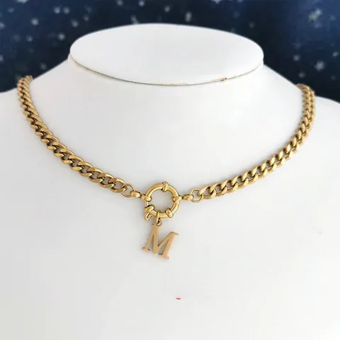 Collana con Pendente Iniziale Alfabeto Rame Placcato Oro per Donna Uomo Moda Collane Lettera Iniziale Catena Curb Catena a Sfere Gioielli Regalo