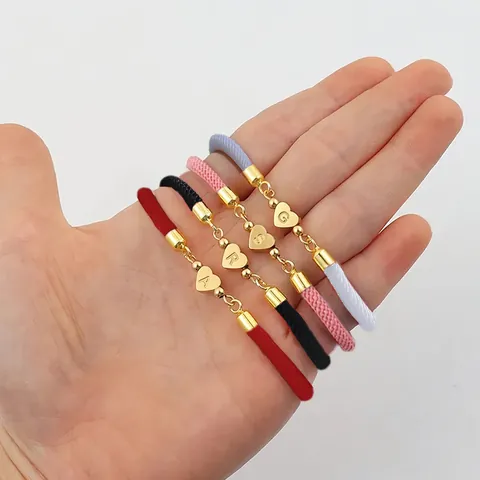 Verstellbares Handgefertigtes Geflochtenes Kordelarmband Vergoldete Legierung Herzform 26 Buchstaben Initialen Damen Schmuck
