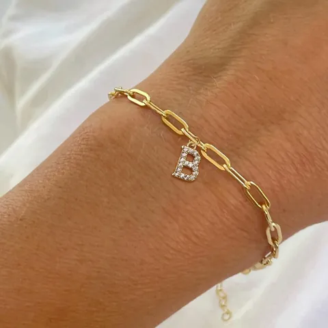 Bracciale a Catena a Graffetta in Acciaio Inossidabile Placcato Oro Strass Pavé Iniziale 26 Lettere Pendente per Gioielli Moda Donna