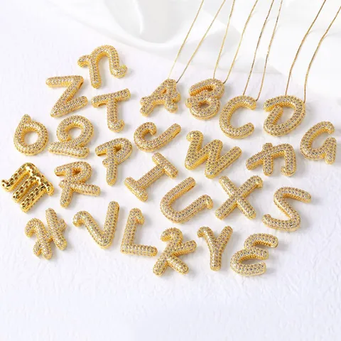 Bubble Initiaal Hanger Ketting Verguld Koper Micro Pavé Zirkonia Box Ketting Trendy Hip Hop Mode Sieraden