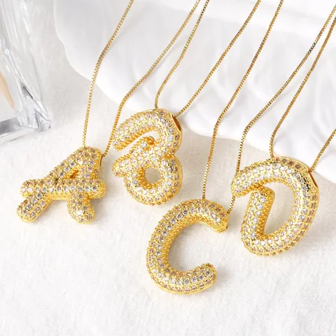 Bubble Initiaal Hanger Ketting Verguld Koper Micro Pavé Zirkonia Box Ketting Trendy Hip Hop Mode Sieraden