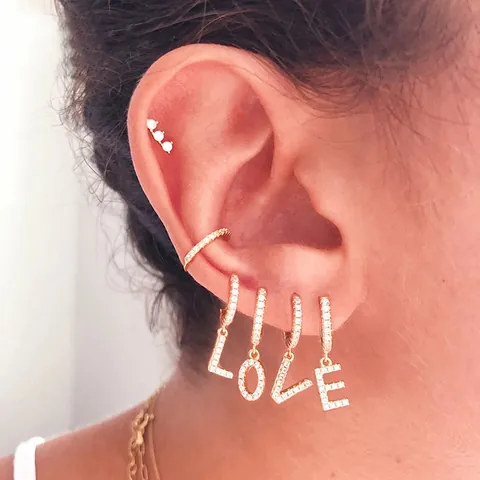 Fashion Alphabet Rhinestone Copper Electroplated Earrings Western Individual Gold Silver Letters Hoop Drop Earrings For Unisex Jewelry