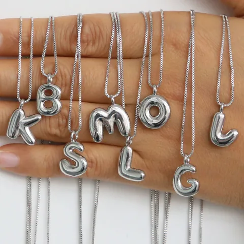 3D Bubble Buchstaben Anhänger Halskette Messing Galvanisiert Ballon Initial Anhänger Box Kette Süß Mode Schmuck Geschenk Damen