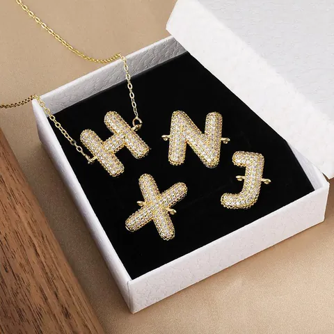 Collier avec Pendentif Lettre de l'Alphabet en Cuivre Plaqué Or avec Zircone Bijoux Initiale Minimaliste pour Femme