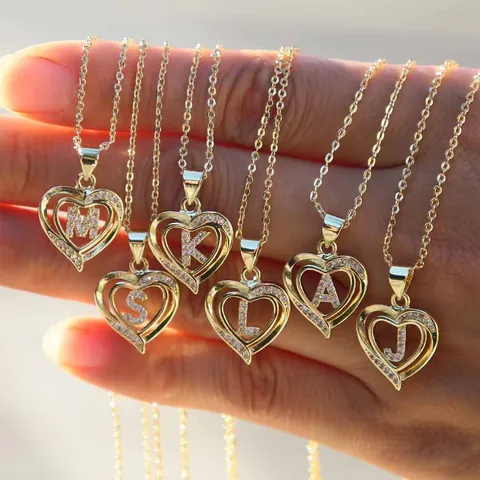 Mode Vergoldet Kupfer Herz Buchstabe Anhänger Halskette Mit Zirkonia Für Damen Personalisierter Schmuck Schlüsselbeinkette Geschenk