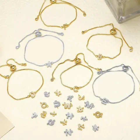 Copper Zirconia Initial Letter Adjustable Bolo Bracelet For Women Double Layer Box Chain Elegant Wedding Fashion Jewelry