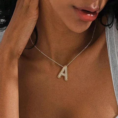 Edelstahl Zirkonia Blasenbuchstabe Anhänger Halskette Gold Silber Plattiert Alphabet Initial Halsketten Für Damen Schmuck
