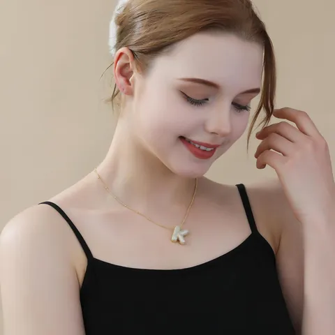 Collana con Pendente a Lettera dell'Alfabeto a Bolla Oro Argento Placcato Zirconia Strass Incastonati Gioielli per Uomo Donna