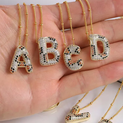 18K Gold Plated Copper Zirconia Leopard Pattern Initial Letter Pendant Necklace Trendy Unisex Jewelry DIY Name Accessory