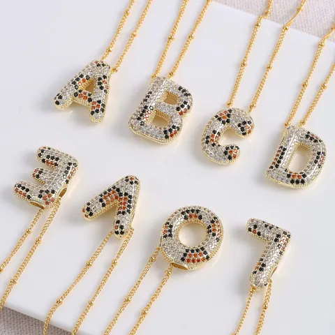 18K Gold Plated Copper Zirconia Leopard Pattern Initial Letter Pendant Necklace Trendy Unisex Jewelry DIY Name Accessory