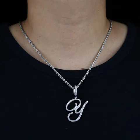 Hip Hop Initial Anhänger Halskette Kupfer Zirkonia Schreibschrift Buchstabe Alphabet Seilkette Schmuck Für Damen Herren Gold Silber Plattiert