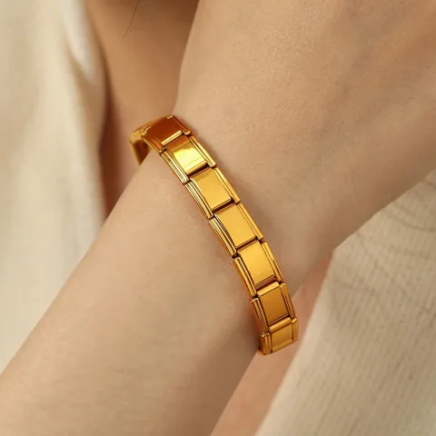 Minimaliste 316 Acier Inoxydable Modulaire Extensible Bracelet Charme Italien Or Argent Géométrique Lien Bijoux Pour Femmes